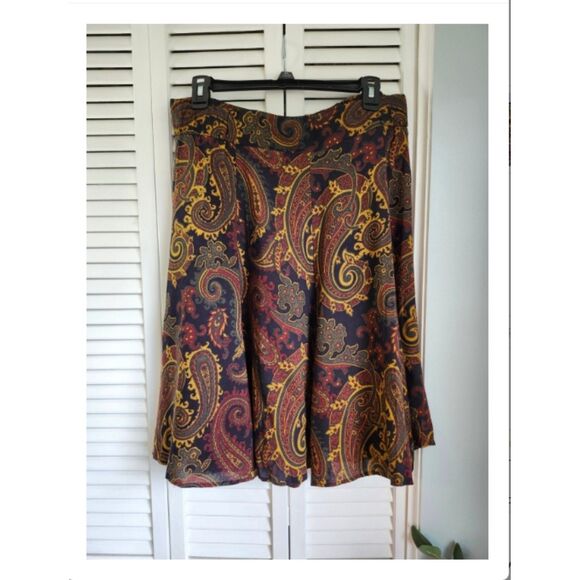 Retro Paisley A Line Circle Skirt Size Large / 12 Preppy Floral Academia - Picture 1 of 8